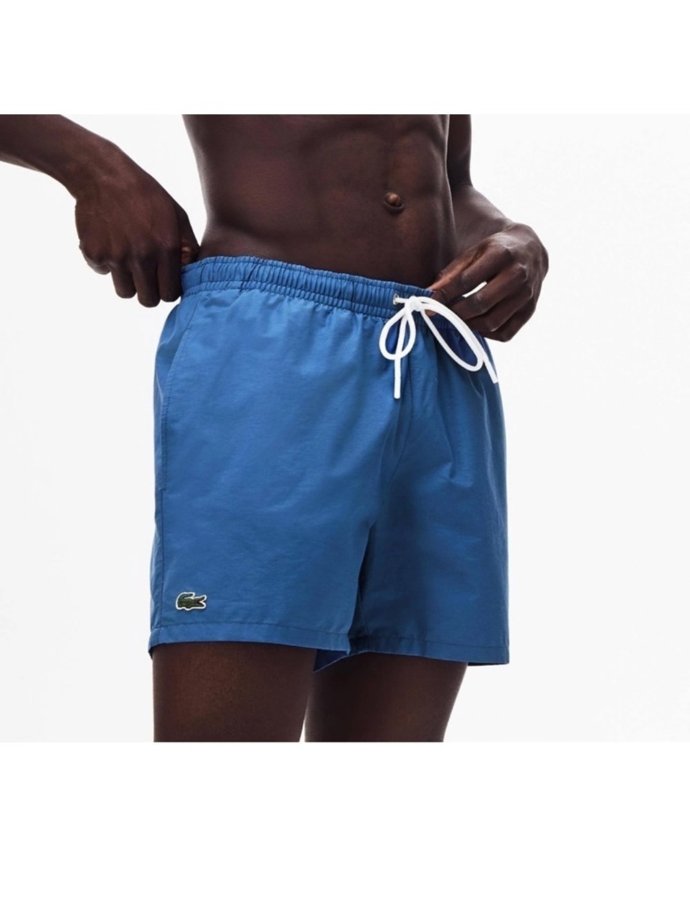 Lacoste Light Blue Navy Geometric Drawstring swim trunks small